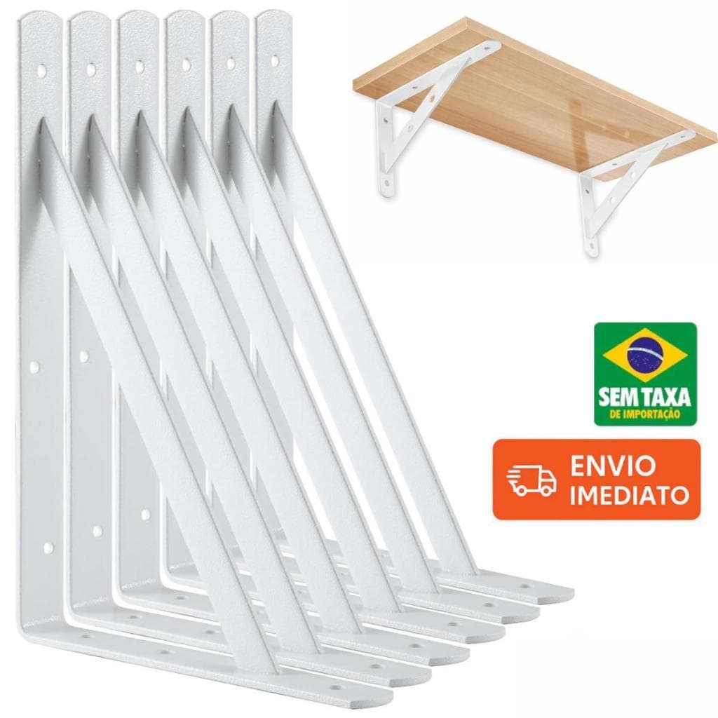 Kit 6 Suportes 29 cm com Mão Francesa para Prateleira - Cor Branca Cantoneira Envio Imediato