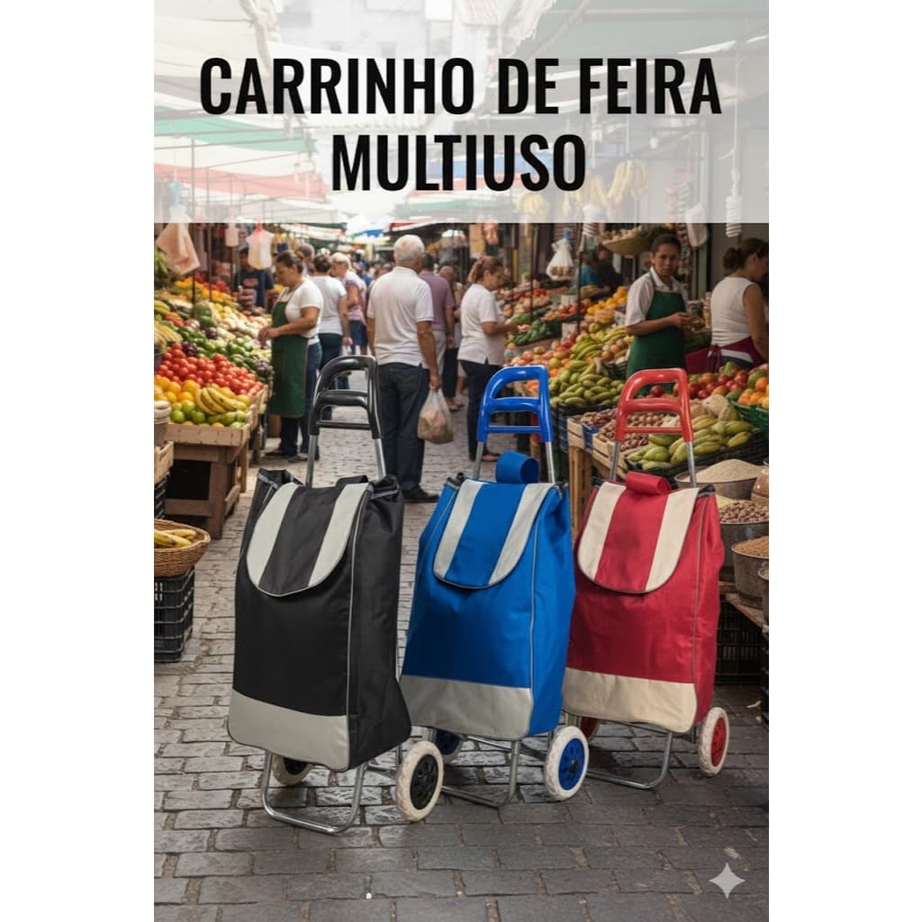 Carrinho Feira Dobrável Bolsa Grande Prático Resistente Sortido
