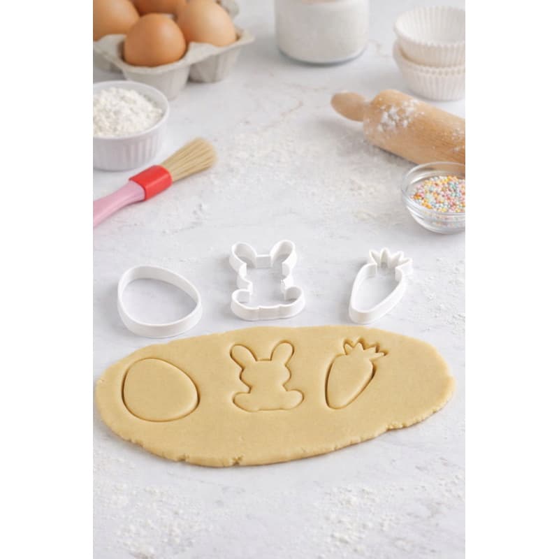Kit 3 Cortadores Coelhinho Páscoa para Biscoito e Pasta Americana | Cortador de Cookies Coelho 3D Confeitaria Decorativa