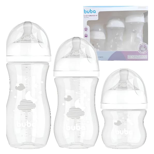 Kit 3 Mamadeira Easy Flow Anticólica Buba 120 270 330ml Cor Branco Azul e Rosa Buba