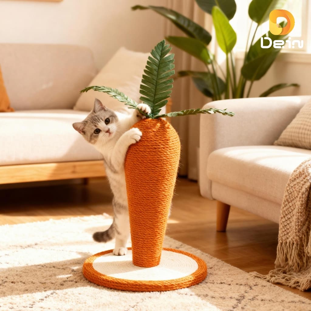 Arranhador para Gato Cenoura 40cm Poste com Sisal Base 30cm Estável Antiderrapante