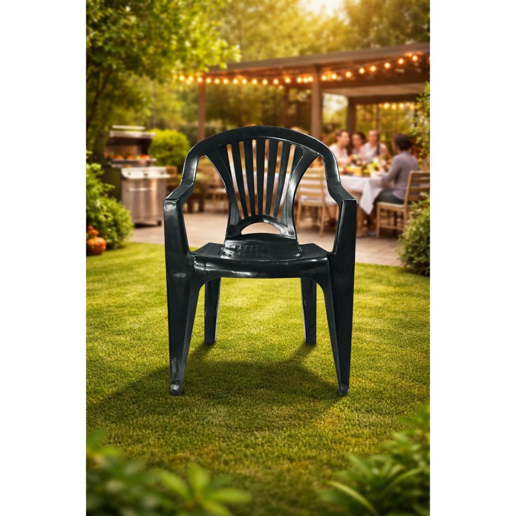 Cadeira Plástica Preta Com Apoio para Braço Reforçadas Ideal para Área Gourmet Churrasqueira Jardins