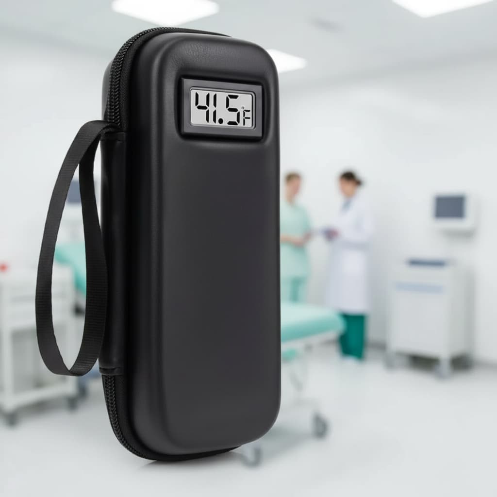 Estojo Bolsa termica Case Viagem Resfriamento de medicamentos Insulina Transporte Preto Celsius Farenheit