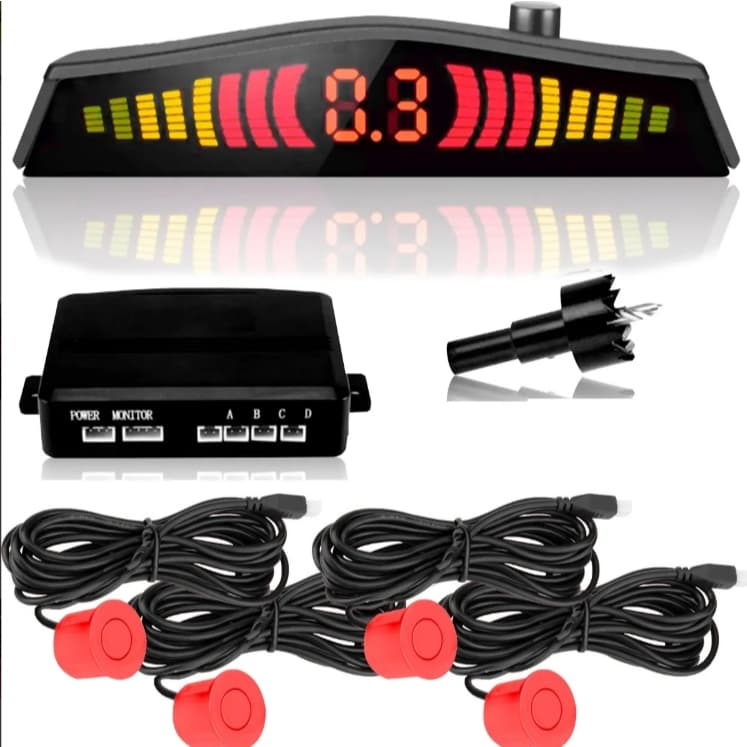 Kit Sensor de Estacionamento Vermelho 22mm Universal Ré Sinal Sonoro First Option