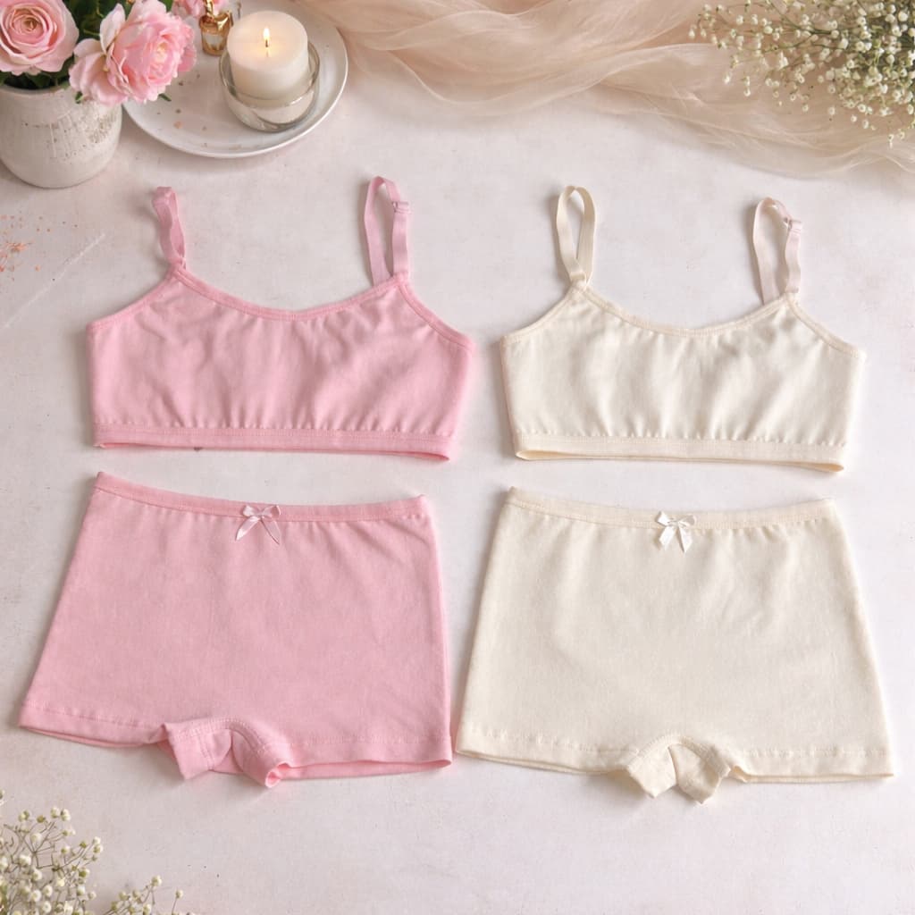 Kit 2 Peças Infantil Feminino – Top com Regulagem e Calcinha Box em Cotton (M G GG)