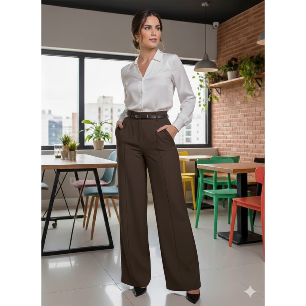 Calça Social Feminina Pantalona Com Cinto Alfaiataria Elegancia Estilo Social