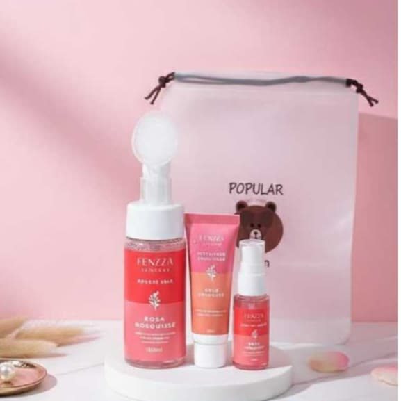 Kit Skincare Fenzza Rosa Mosqueta – Sérum, Espuma Facial e Hidratante Esfoliante