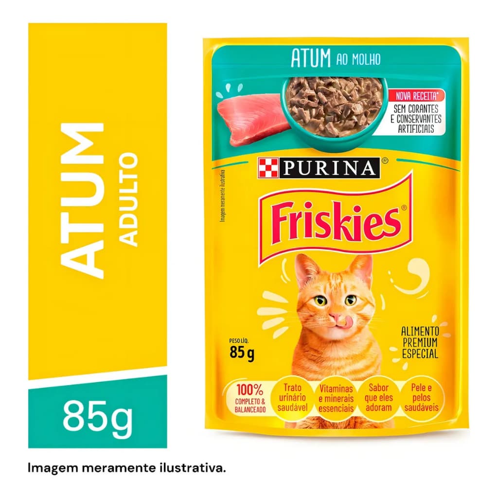 Purina Friskies Alimento Úmido Gatos Adultos Sachê 85g Caixa 15 Unidades