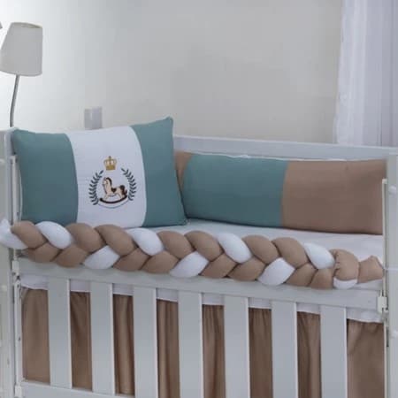 Kit Berço Mini Berço 6 Peças Completo com Mosquiteiro Trança Protetor Lateral