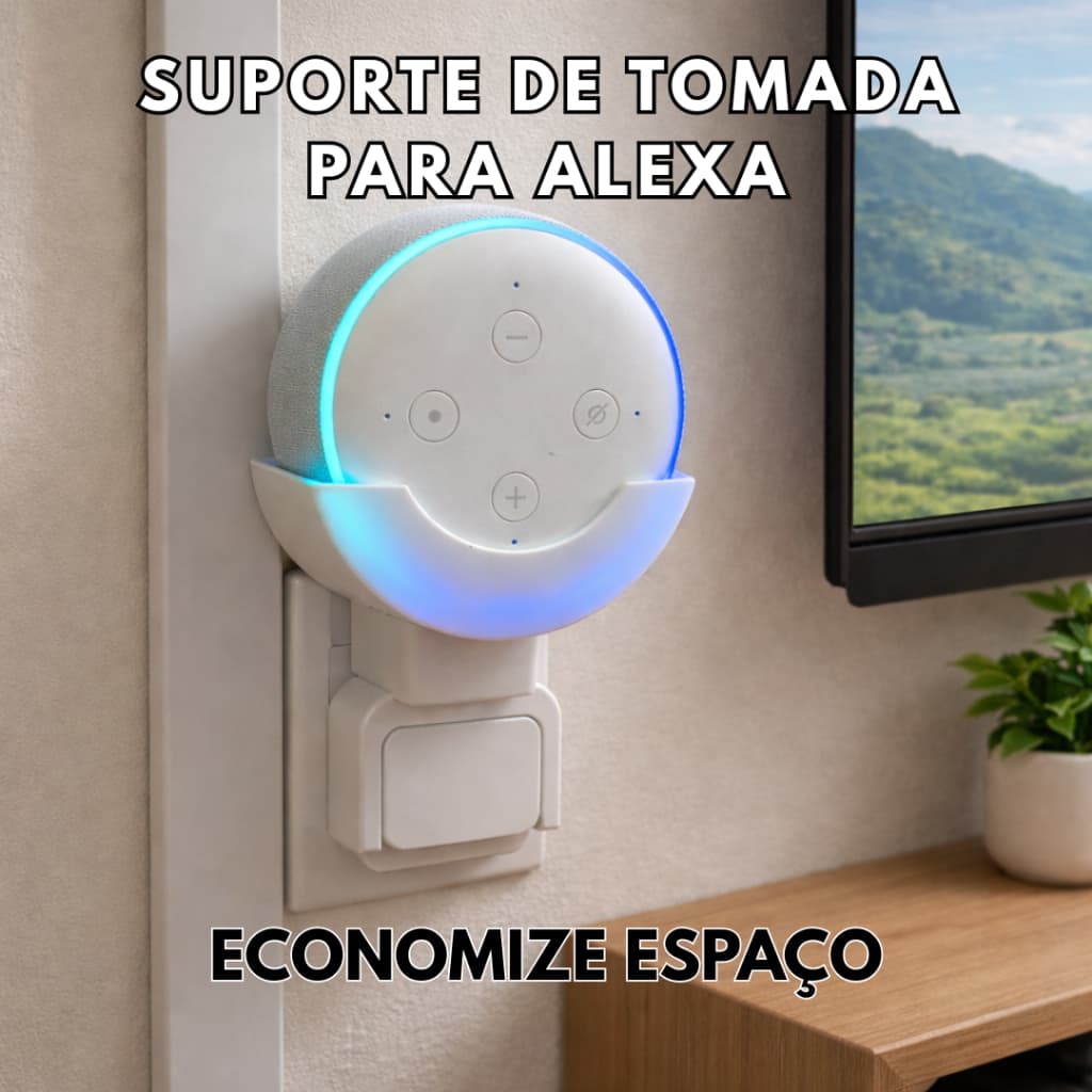 Suporte de parede para alexa echo dot , fixado na tomada , economia de espaço