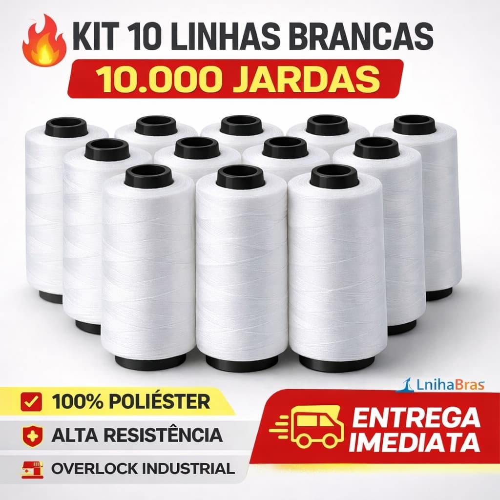 Kit 10 linhas brancas pra costura reta 10 mil metros linha 120 resistente não arrebenta linha bras!!