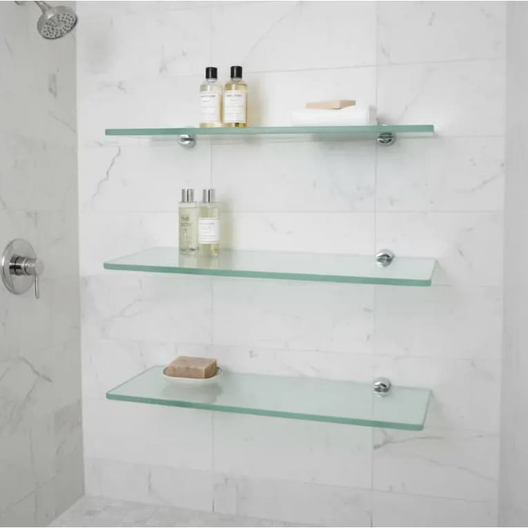 Kit 3 Prateleiras Vidro Porta Shampoo Incolor Suporte 40x10