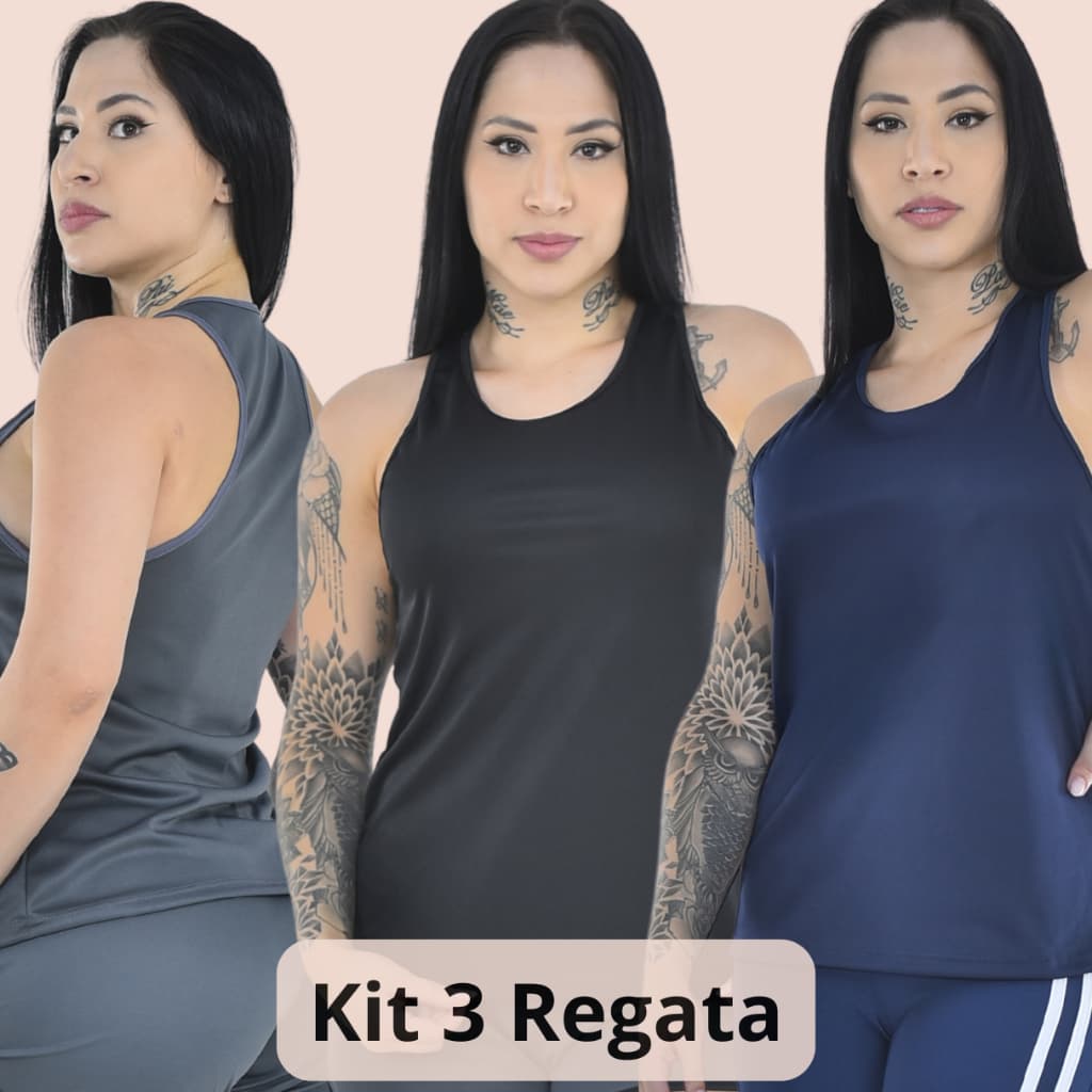 Kit 3 Regata Feminina Dry Fit Academia Fitness Costa Nadador Confortável Leve Respirável Esportiva