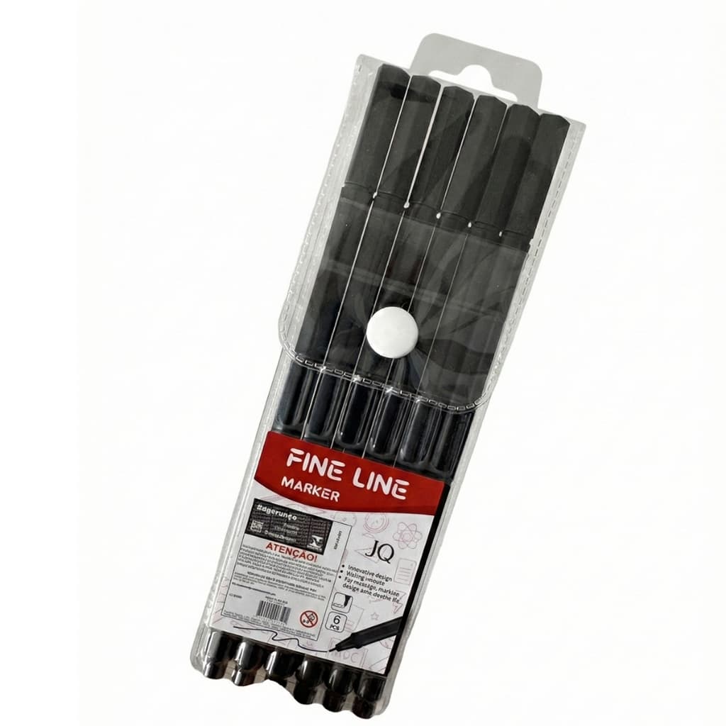 Kit 6 Caneta Preta Fine Line Ponta Fina 0.4mm