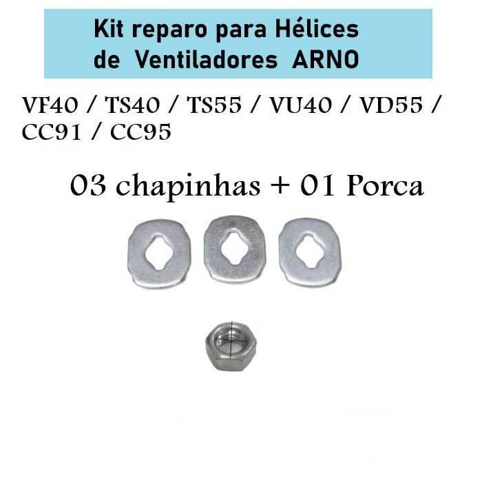 Kit c/ 3 chapinha (Arruela de Arraste)+ porca da Hélice do Ventilador Arno VF40 / TS40 / TS55 / VU40 /VD55 / CC91 / CC95