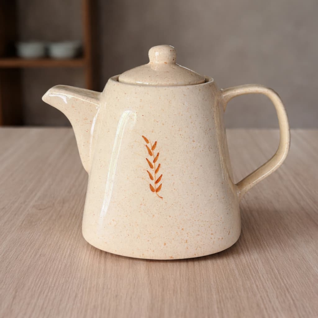 Bule de Chá em Cerâmica Rústica Bege com Tampa – Estilo Artesanal para Café e Chá