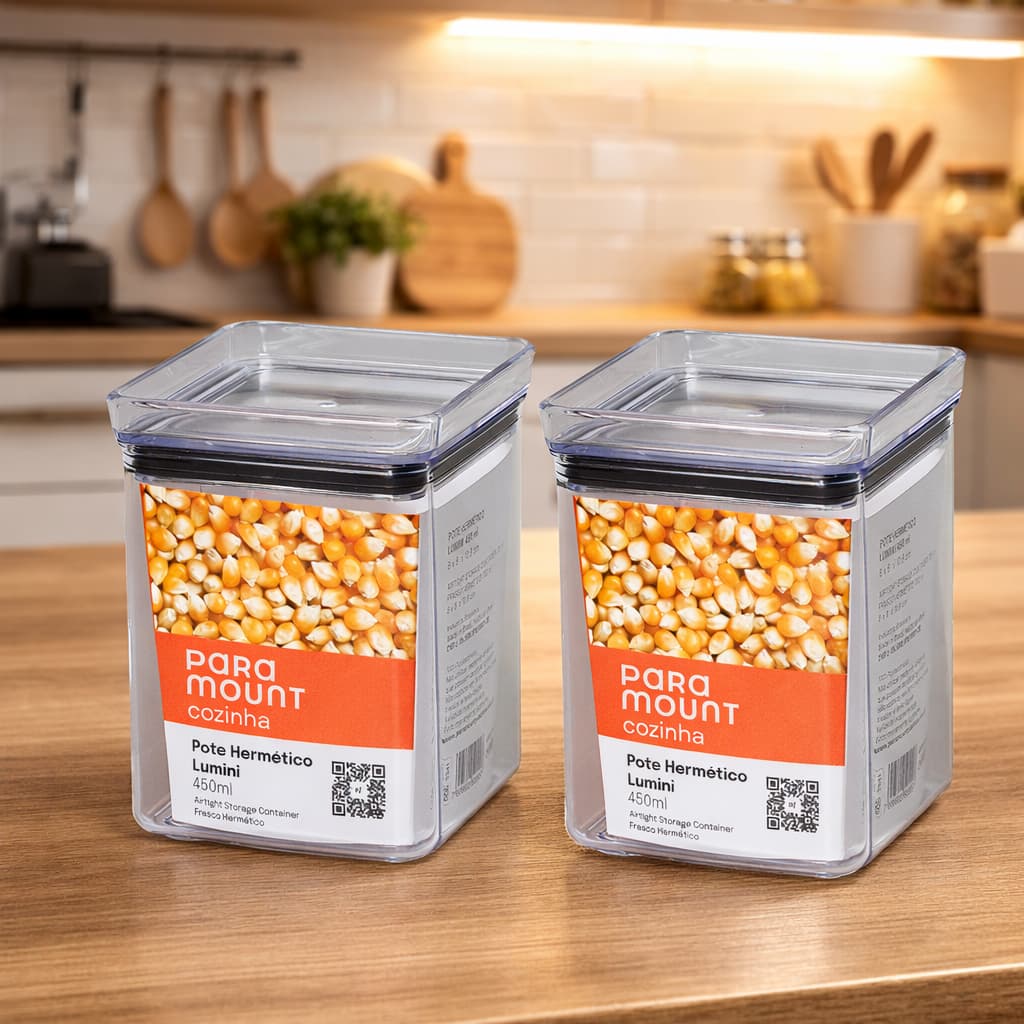 kit Com 2 Potes Herméticos de 450ml  para Armazenamento de Alimentos