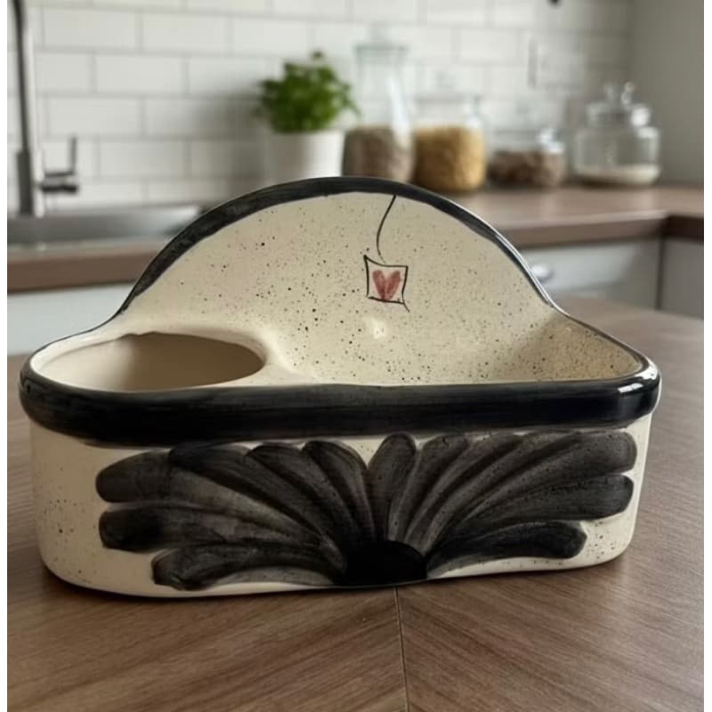 Porta Detergente E Esponja Preto Para Organizar A Pia Feito Em Cerâmica Pintado A Mão
