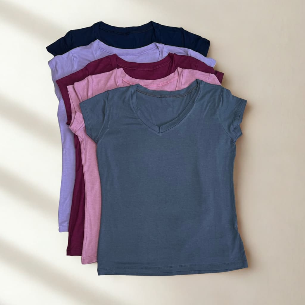 Kit 5 Camiseta Básica Blusinha Baby Look Plus Size Viscolycra RRB Comércio Leve e Confortável