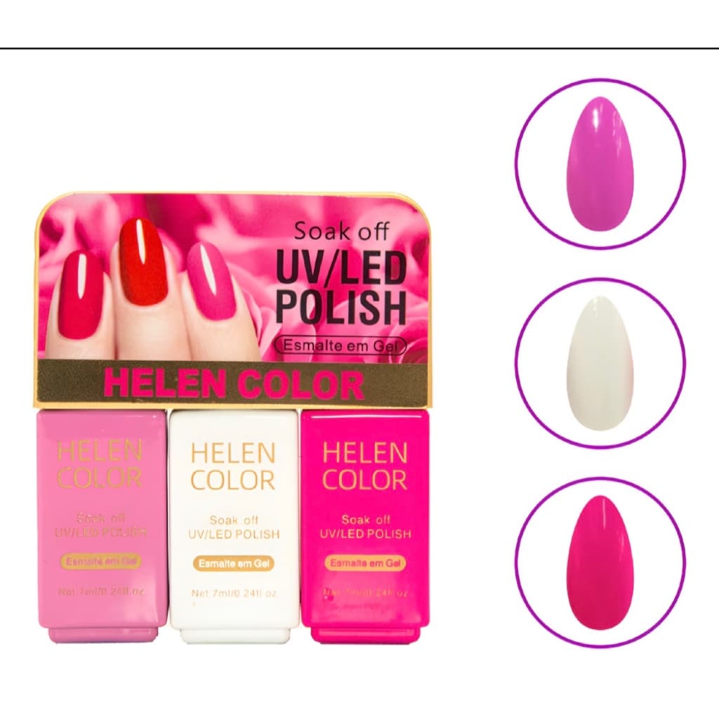 Kit Esmalte Helen Color Em Gel 3 Cores 21ml Uv/led Manicure