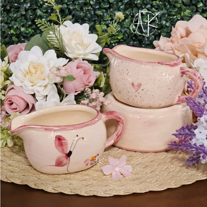 Molheira Pequena Cerâmica Molhos Mesa Posta Decorativa Rosa Coração Diversos Modelos 200ml
