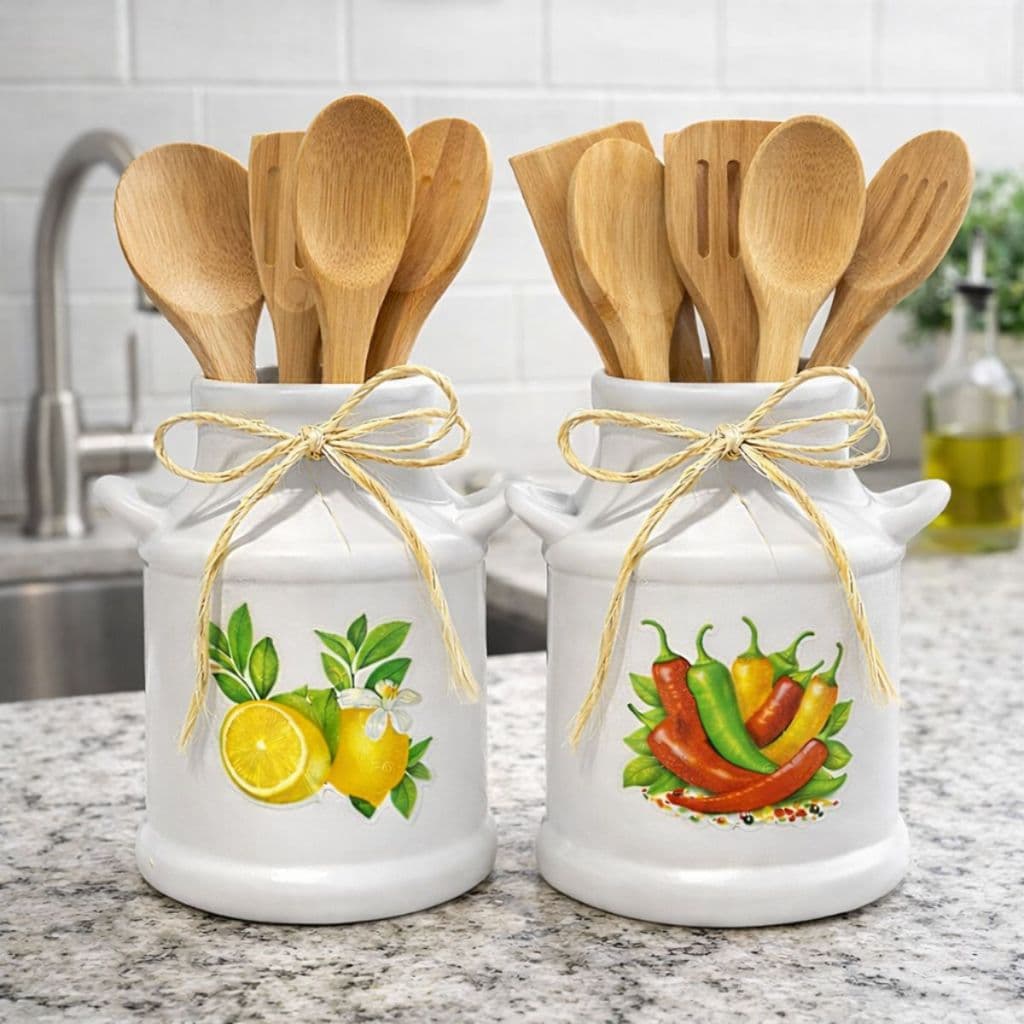 KIT 2 Porta Talheres Cerâmico Resistente Organizador Casa Cozinha