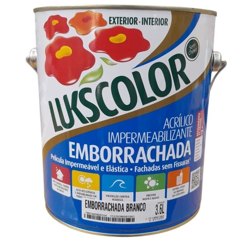 Tinta Emborrachada Branca Fachada sem Fissuras Impermeável e Elástica 3,6lts Lukscolor