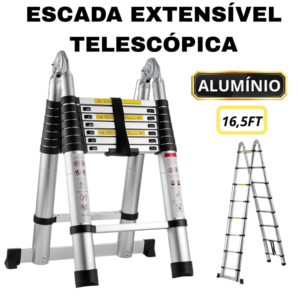 Escada de Aluminio Telescopica Articulada 5 Metros Extensiva 16 Degraus Profissional