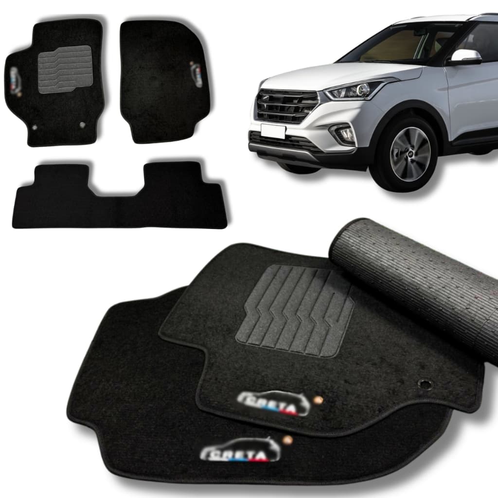 Jogo Tapete Creta Em Carpete Premium 3 Peças Personalizado Preto