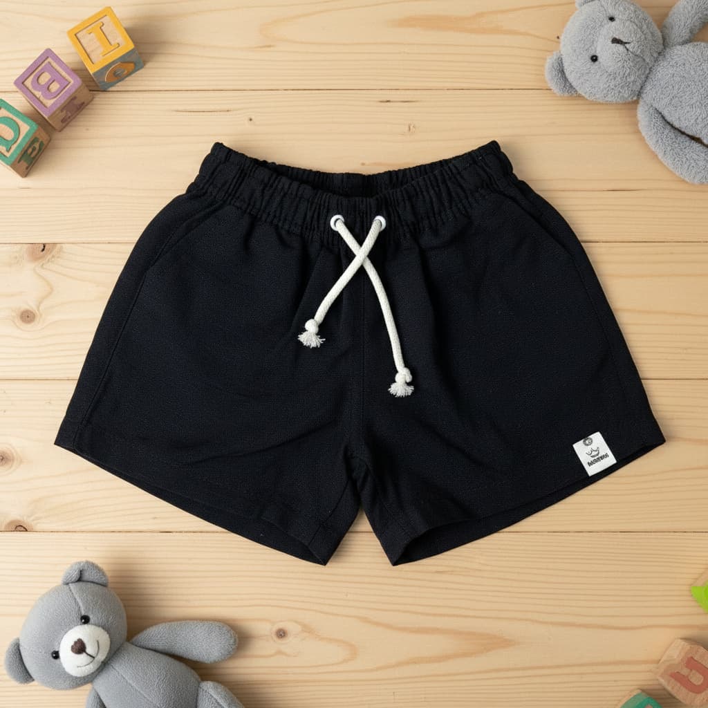 Shorts Menino Infantil Linho Preto Estilo Mauricinho Cordão Regulável Leve Para Verão Dias Quentes