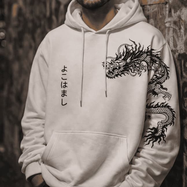 Moletom Dragão Street Wear Blusa De Frio Canguru Agasalho Japão Casaco Capuz Bolso Blusão Flanelado