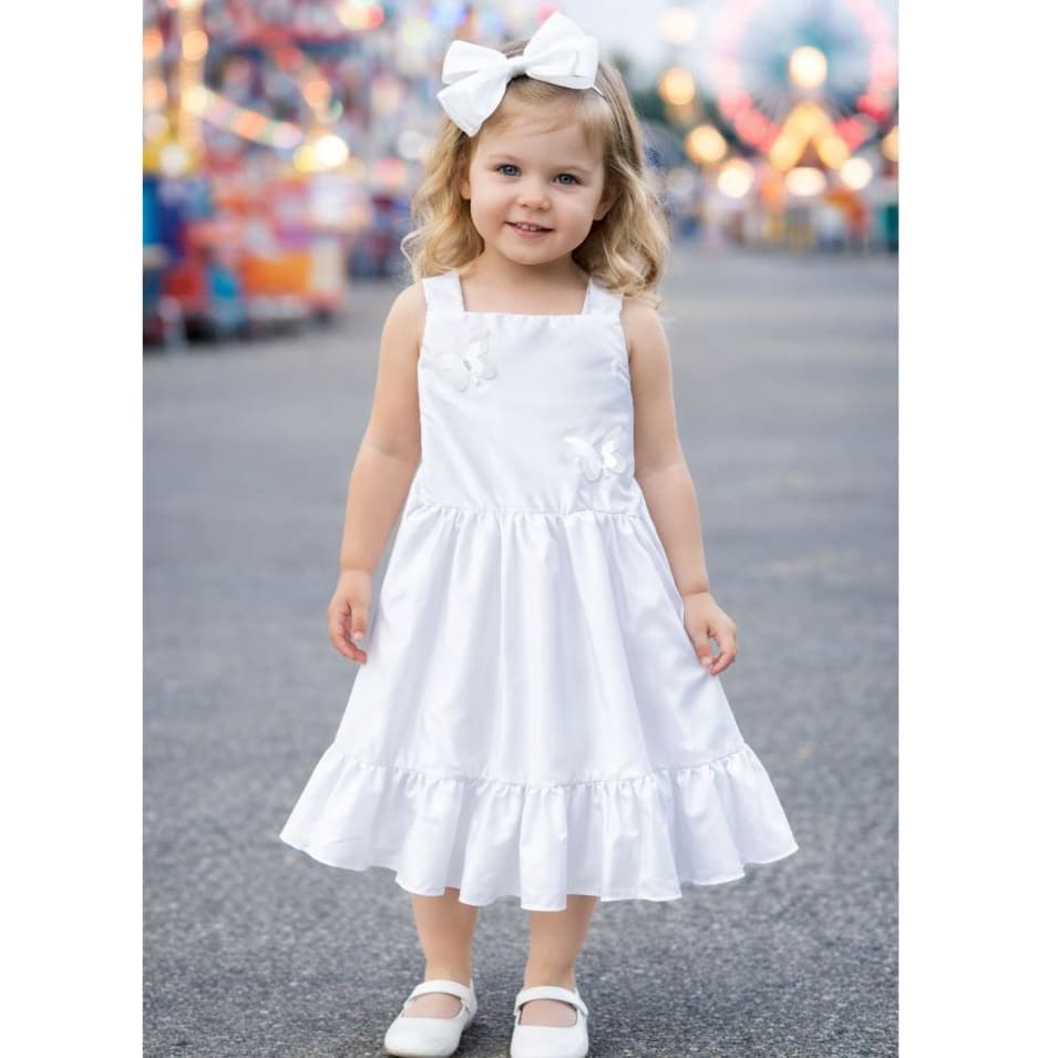 Vestido Festa Borboletas Infantil Meninas 2 A 8 Anos Liso