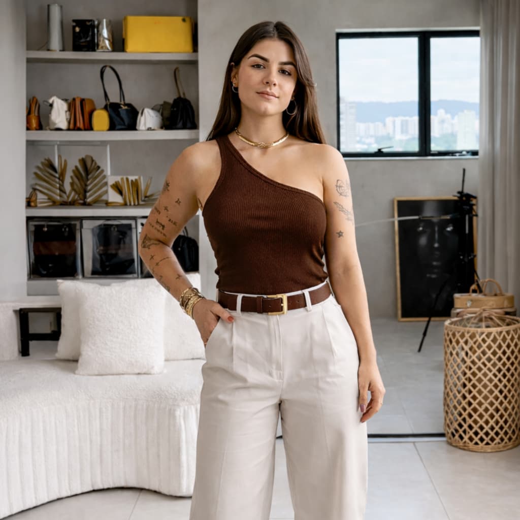 Blusa Feminina Nula Manga Ribana Canelada Premium Mula Manca Ombro Só Básica Social Elegante