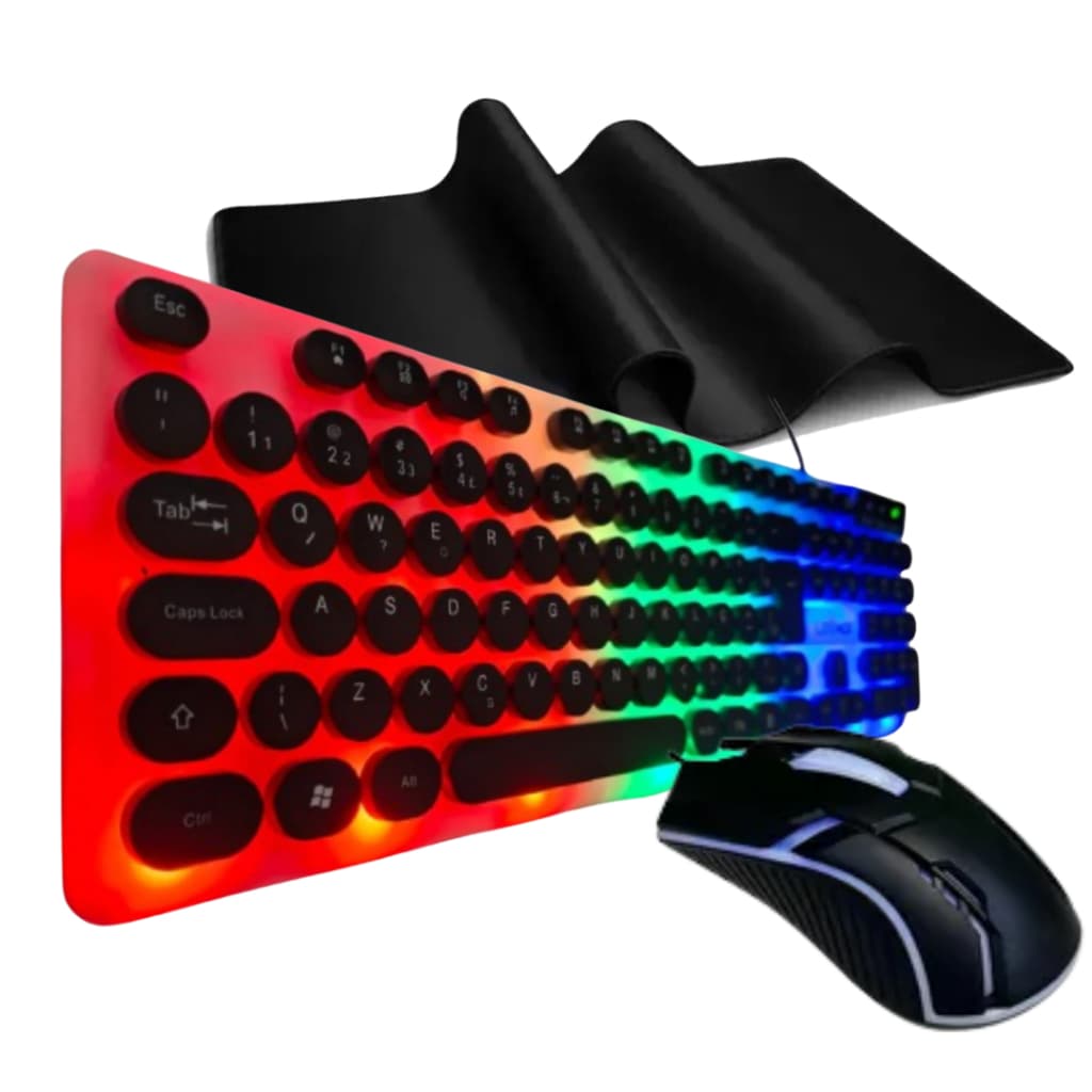 Kit Gamer Teclado Semi-mecânico RGB Mouse Exbom 3 Botões 1200dpi RGB Mouse Pad Ex Grande Preto