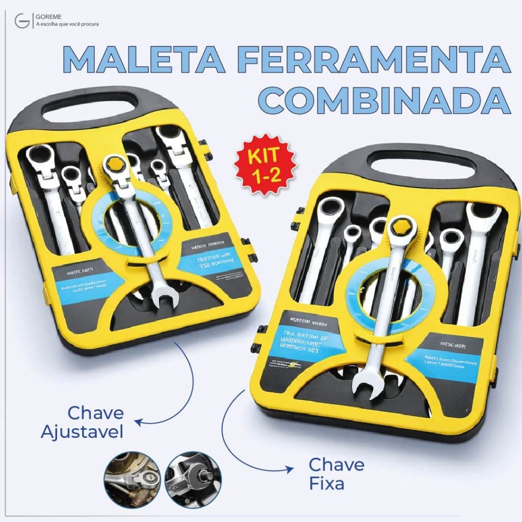 Maleta Combinada com Chave Ajustável ou Fixa com 7 Chaves Catraca de Alta Qualidade