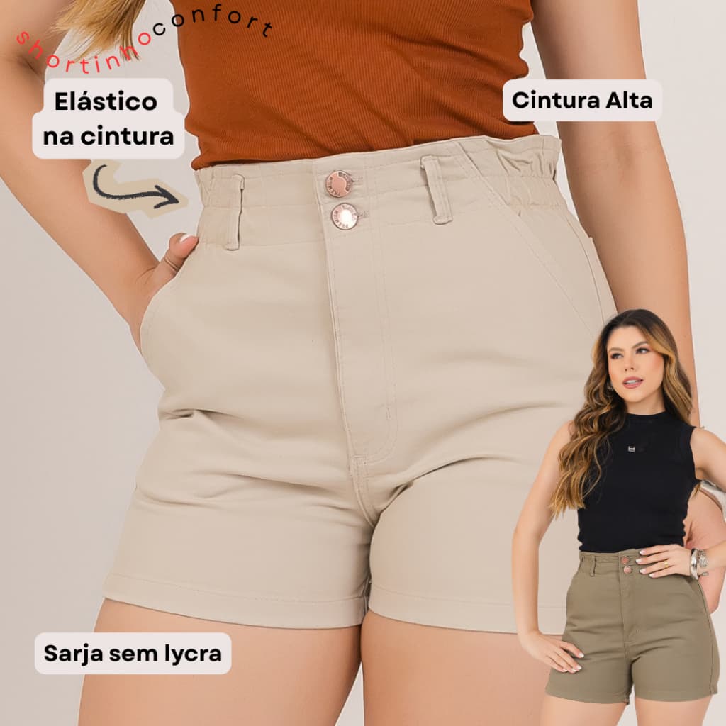 Shorts Jeans Feminino  Sarja com Elástico no Cós Cintura Alta Conforto Estilo - Envio Imediato