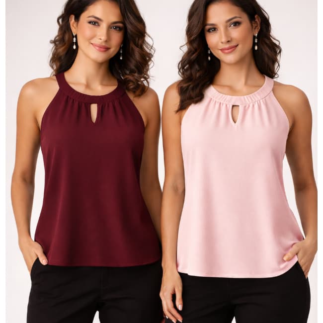Kit 2 Regata Social Feminina em Crepe com Gola Trançada Regatinhas Feminina Social Crepinho – Elegante e Confortável