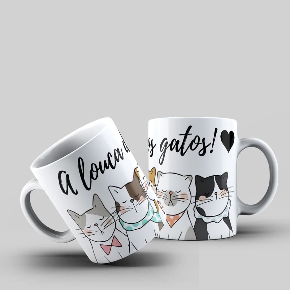 Caneca A Louca dos Gatos - Ilustração Kawaii Pets - Presente para Gateiras