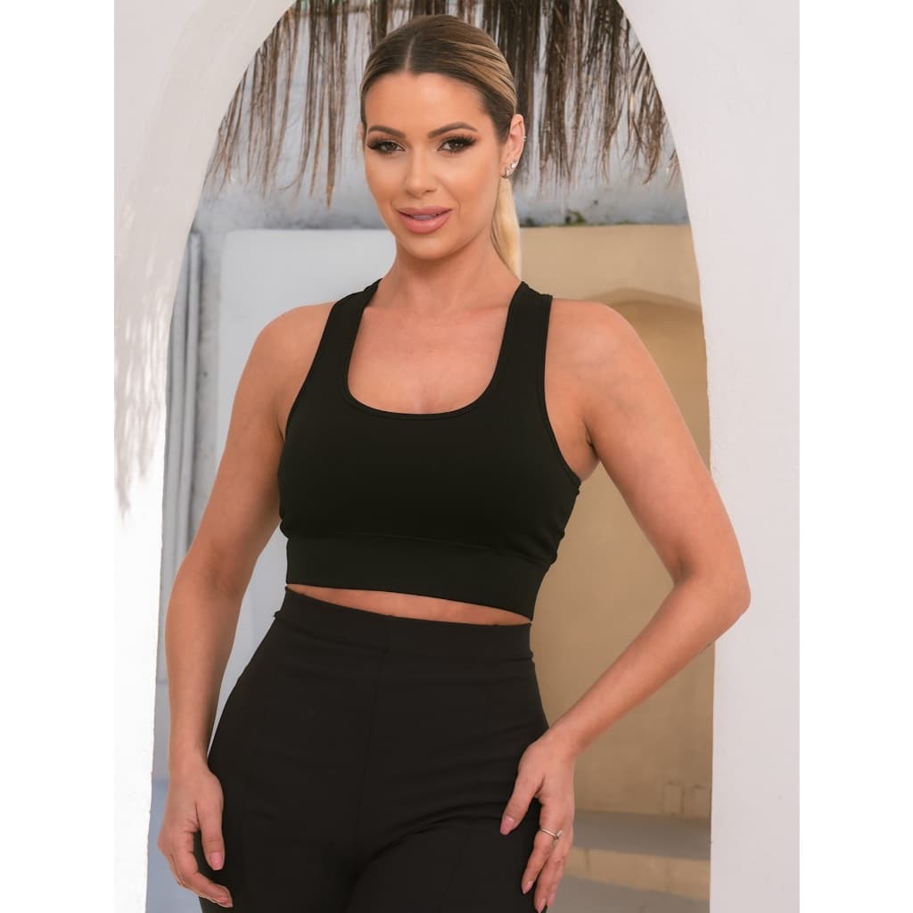 Conjunto De Academia Fitness Top Nadador e Shorts Cintura Alta Moda Fitness Yoga Treino Corrida