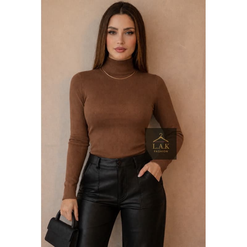 Blusa Cacharel Feminina Ribana Canelada Manga Longa Gola Alta Elegante