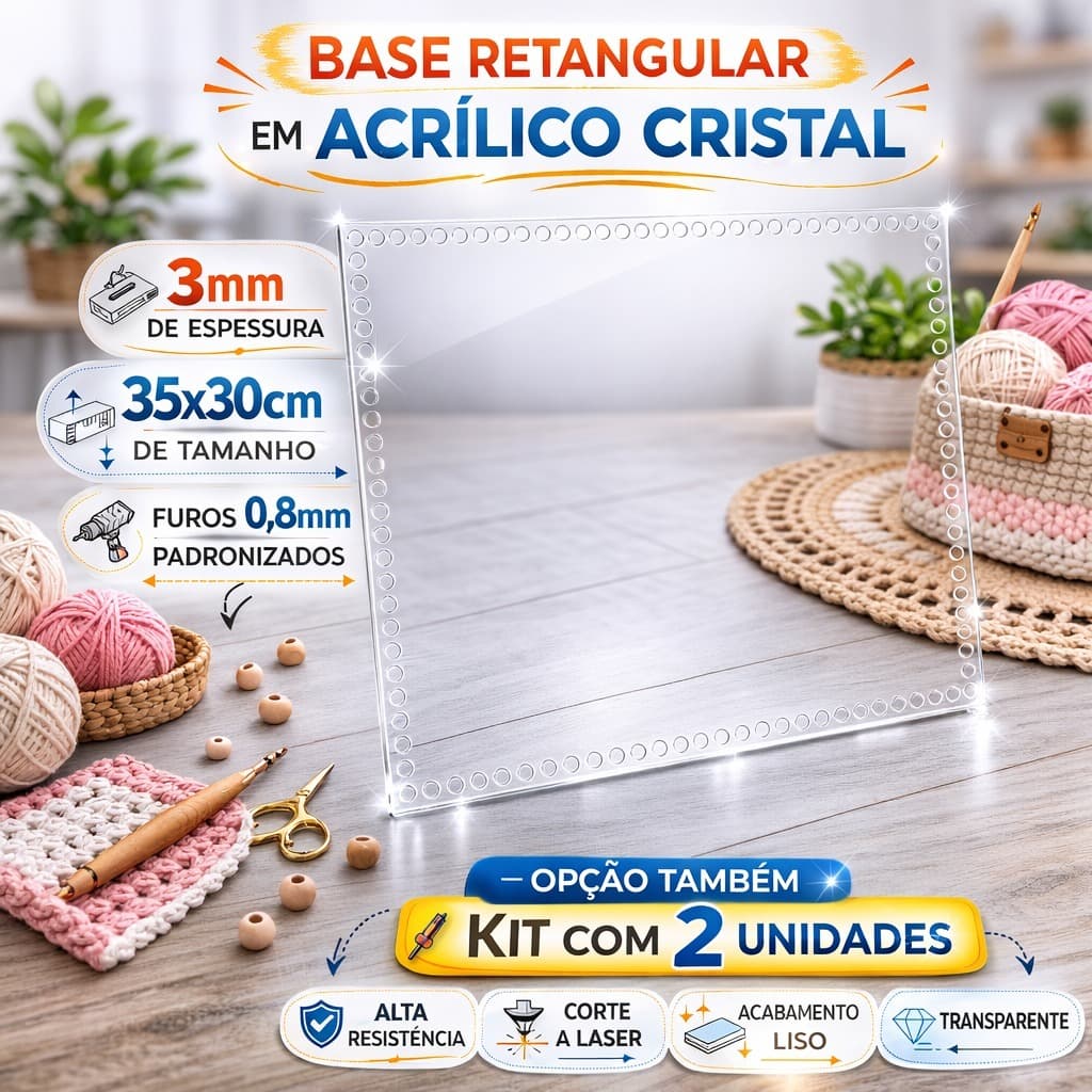Base para Crochê 35x30cm  em acrílico 3 mm 1 peça