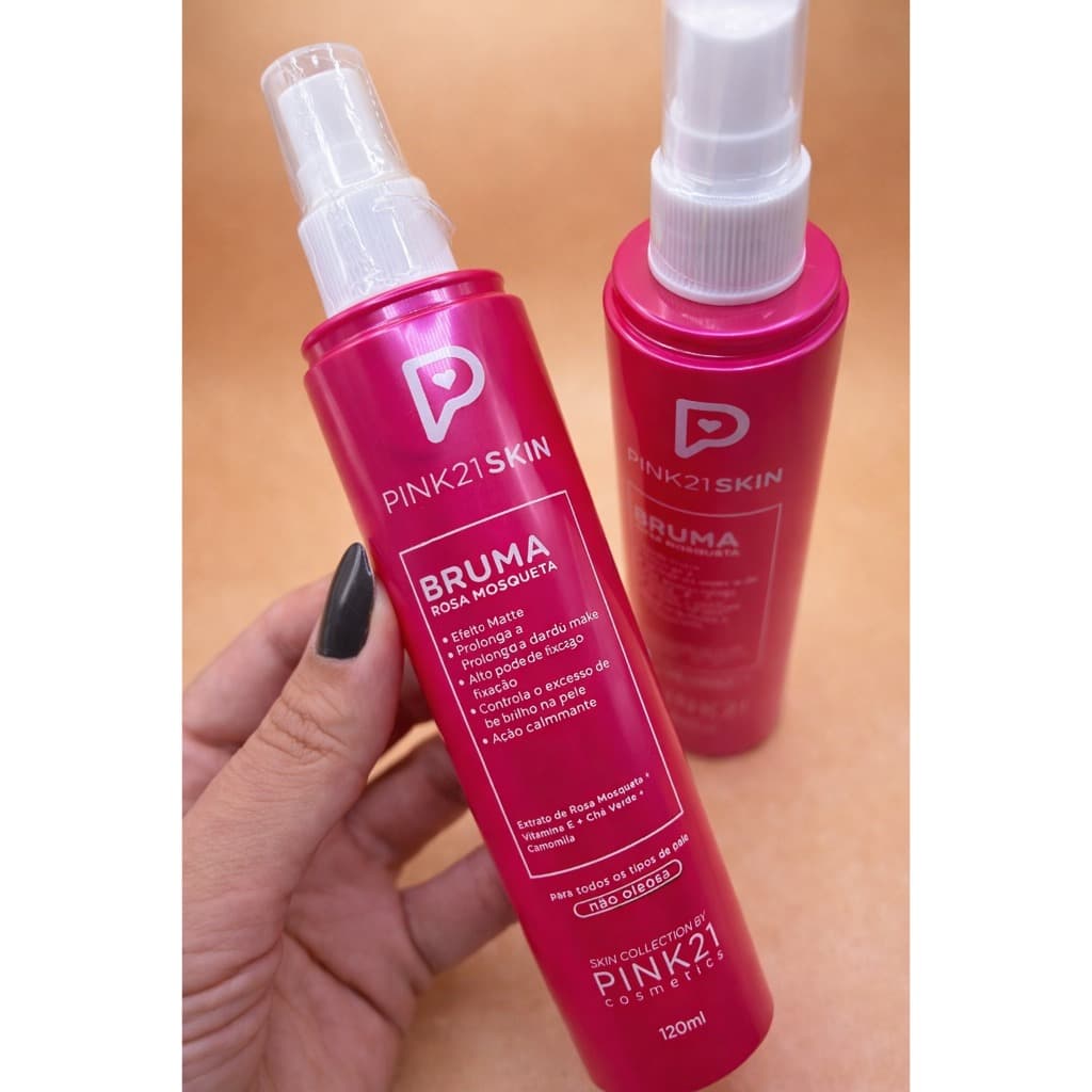 Bruma Facial Rosa Mosqueta Pink21 Fixadora e Hidratante para Maquiagem 120ml
