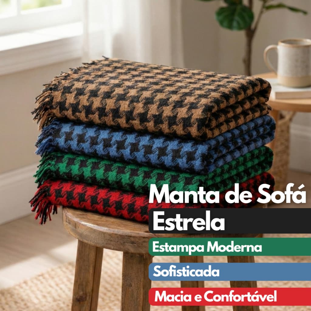 Manta para Sofá Média Estrela 2,40 x 1,80m Trama Algodão Peseira Cama e Poltrona Versátil Decorativa