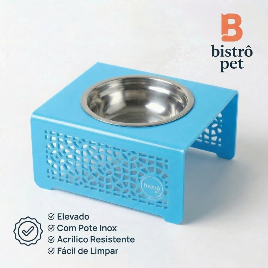 Comedouro Elevado em Acrílico Para Gato com Pote Inox Resistente Moderno Antiformiga