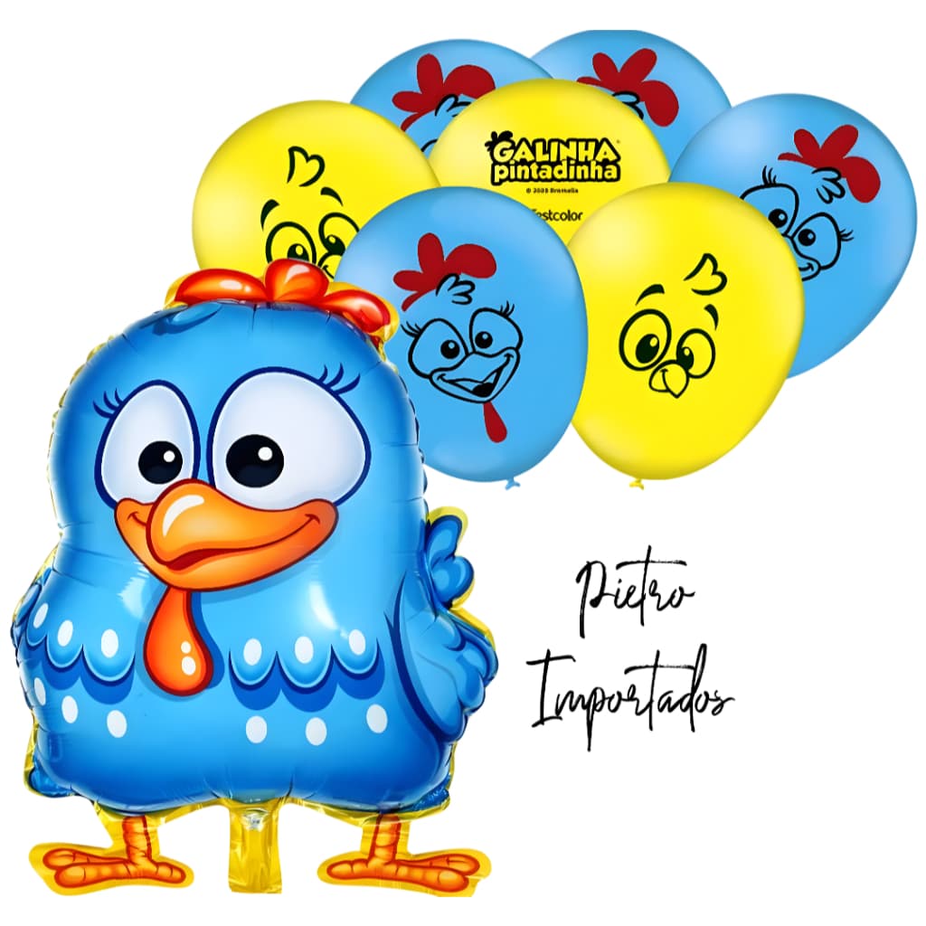 Balão Metalizado Galinha Pintadinha 56x40cm - Galinha Pintadinha kit com 25 bexigas N9