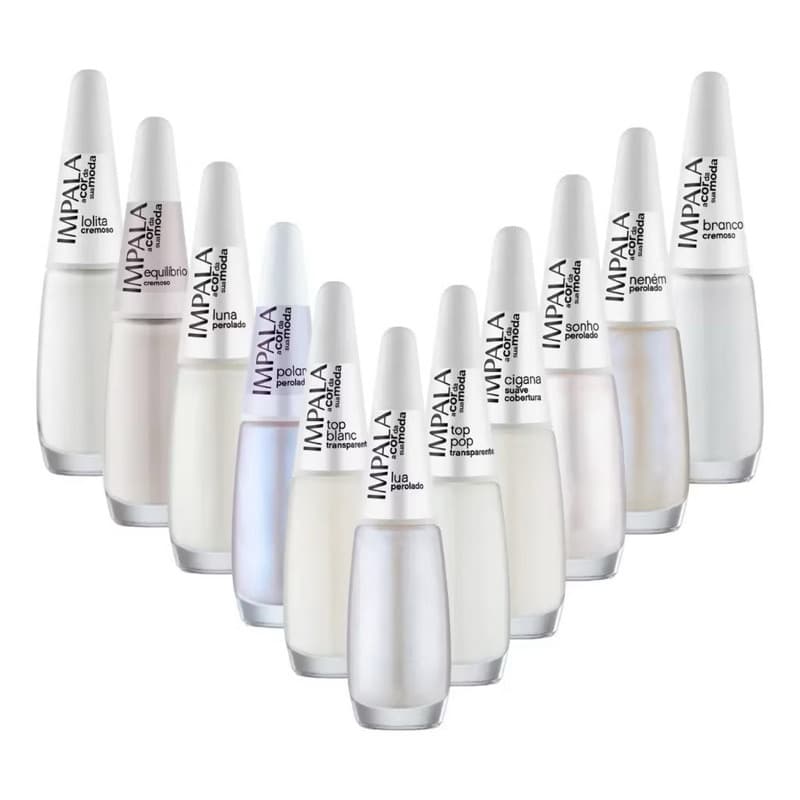 KIT 10 ESMALTES BRANCOS E TRANSPARENTES IMPALA A COR DA MODA