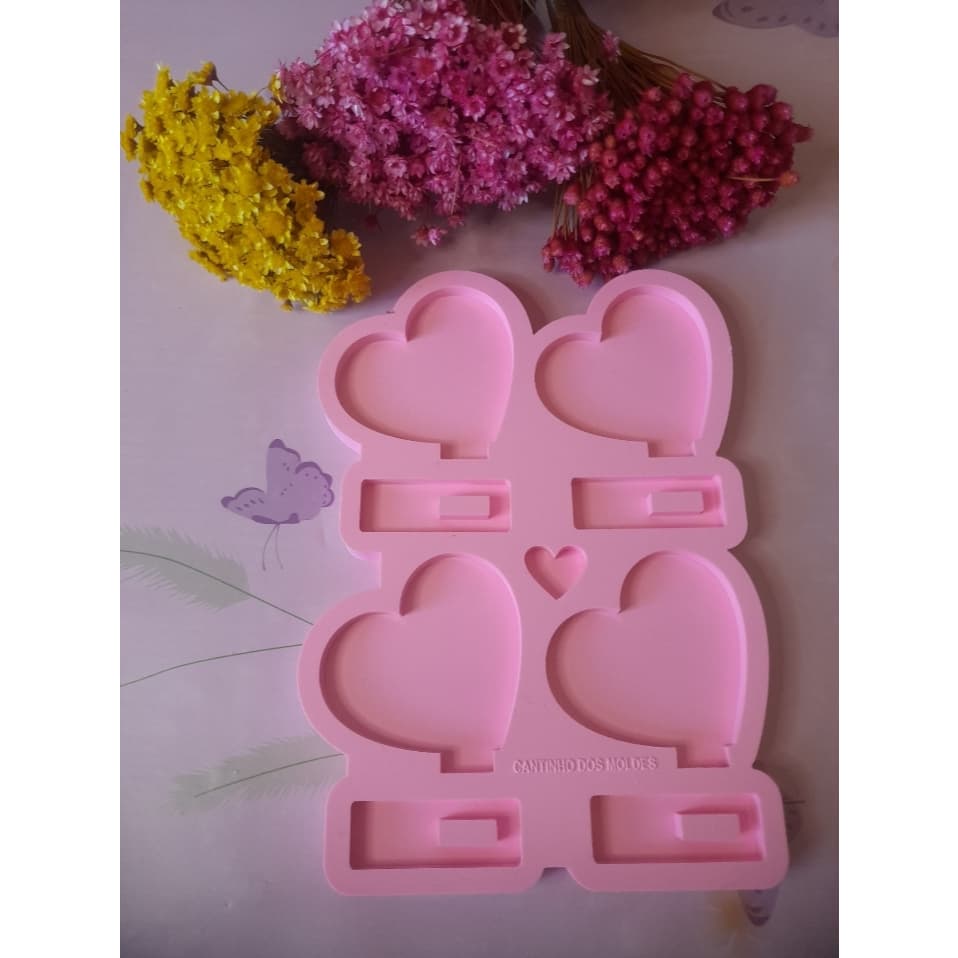 Molde de Silicone de Coração com Base para Resina epóxi e Biscuit (Tam.5X5,3)