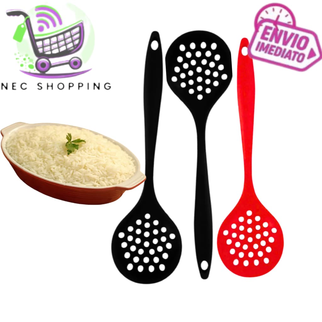 Kit 03 ou 02  Escumadeira de Silicone 28 CM  Vazada Furada Escumadeira Utensilio Cozinha Casa Restaurante