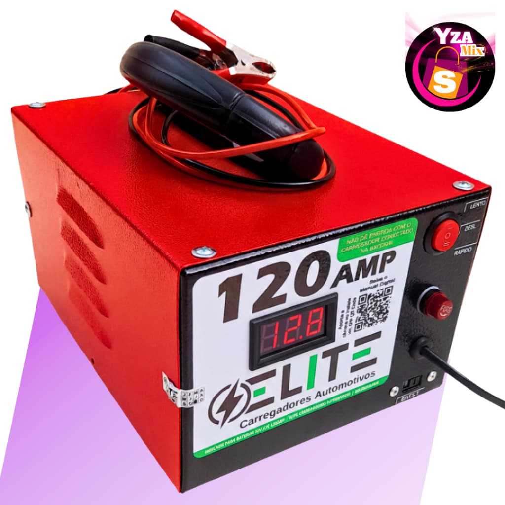 Carregador de bateria 12v Bivolt 110/220V C/Visor turbo ventilação Carro, moto, barco, van, jet ski