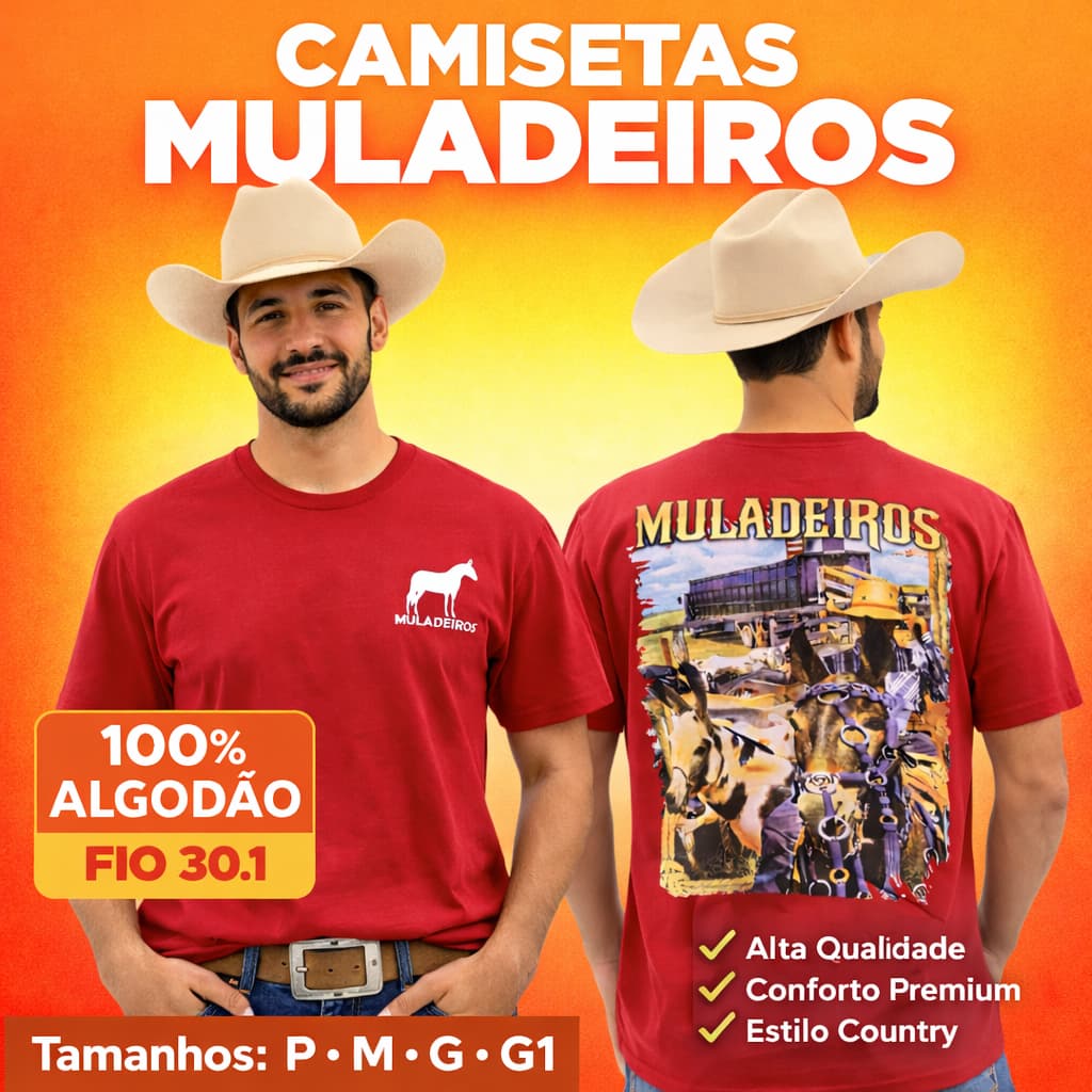 Camiseta Muladeiro Masculina Country 100% Algodão Fio 30 Camisa Muladeiros Blusa Masculina